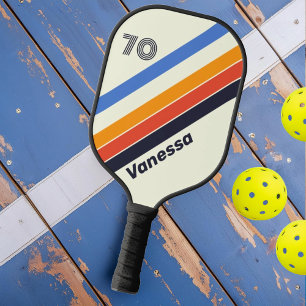 Raquette De Pickleball Rétro cinq Rayures avec Numéro et Nom