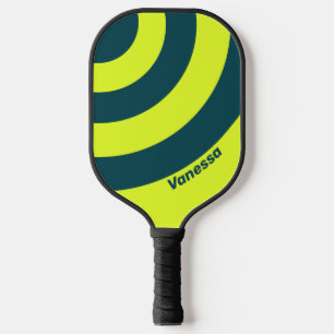 Raquette De Pickleball Rétro HI VIS Jaune Trois Cercles Rayés avec Nom