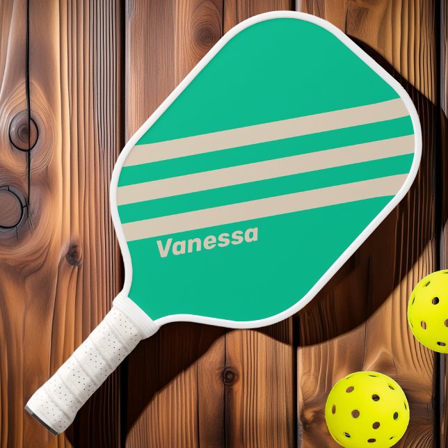 Raquette De Pickleball Retro Mint Trois Bandes avec Nom (Créateur téléchargé)