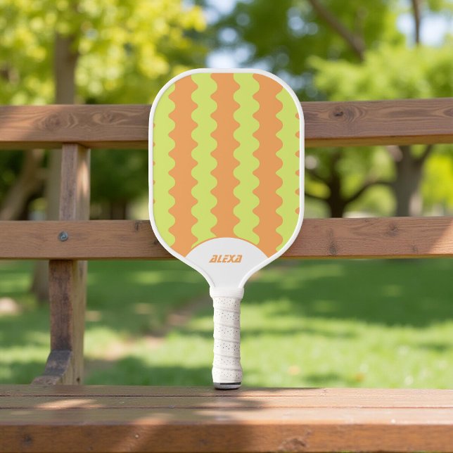 Raquette De Pickleball Retro Orange Lime Green les années 70 rayures 90s  (Créateur téléchargé)