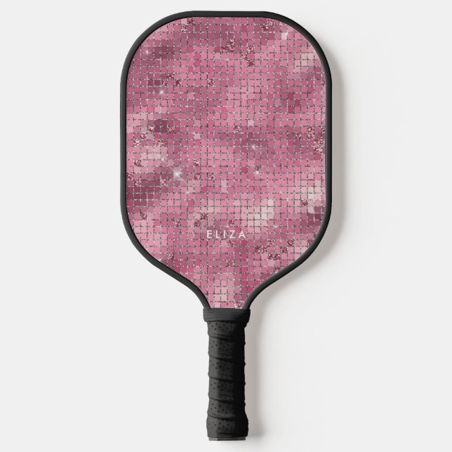 Raquette De Pickleball Rétro Pink Disco Mirror | Monogramme (Recto)