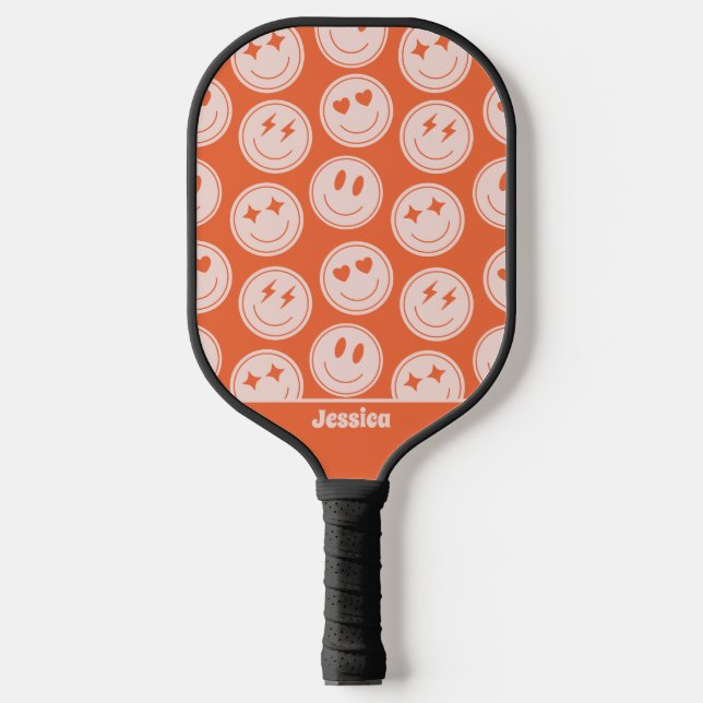 Raquette De Pickleball Retro Smile Motif Nom personnalisé Pickleball Padd (Recto)