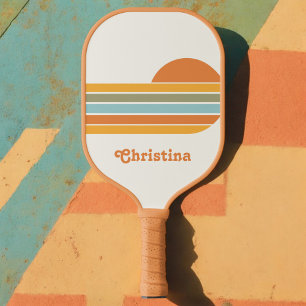 Raquette De Pickleball Retro Style Sunrise Pastel Rainbow nom de script