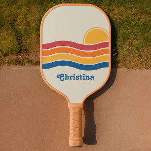 Raquette De Pickleball Retro Style Sunrise Pastel Rainbow nom de script