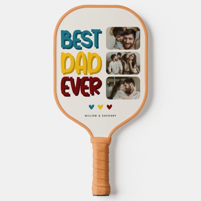 Raquette De Pickleball Retro Vibe 'Best Papa Ever' 3 Photo Collage (Recto)