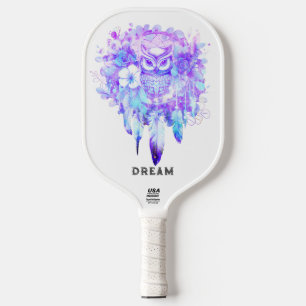 Raquette De Pickleball Rêveur de Totem de Chouette Plumes florales Teint