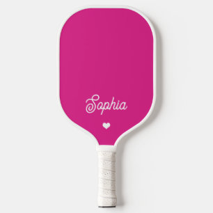 Raquette De Pickleball Rose chaud vif   Votre nom en script avec coeur