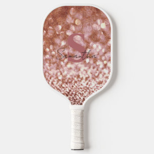 Raquette De Pickleball Rose Gold parties scintillant élégant monogrammed