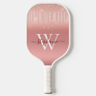 Raquette De Pickleball Rose Gold Sparkle Diamond Script