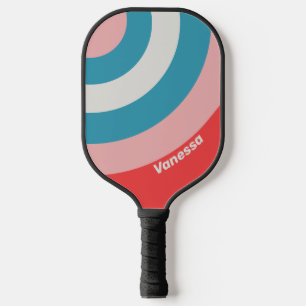Raquette De Pickleball Rouge à Lèvres Vintage Cercle Rayure avec Nom