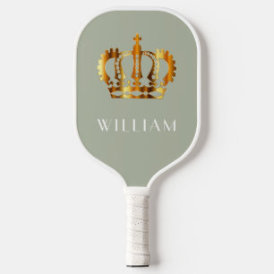 Raquette De Pickleball Royal Faux Gold Crown Sage Green Nom Customisé