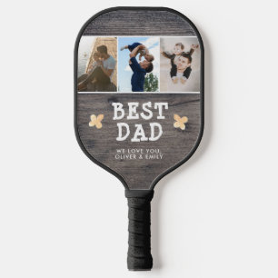 Raquette De Pickleball Rustic Wood Best Papa 3 Photo Collage Garde-photos