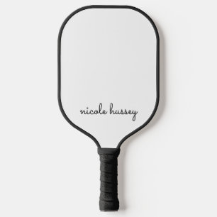 Raquette De Pickleball Script blanc   Moderne Monogramme élégant