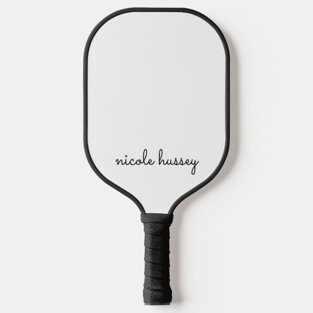 Raquette De Pickleball Script blanc | Moderne Monogramme élégant (Recto)