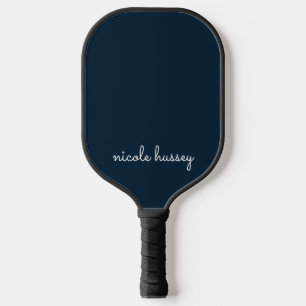 Raquette De Pickleball Script bleu marine Moderne Monogramme élégant