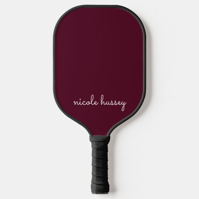 Raquette De Pickleball Script Bourgogne | Monogramme moderne élégant (Recto)