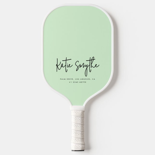 Raquette De Pickleball Script Calligraphie Nom Minimaliste Chic Sage Vert (Recto)