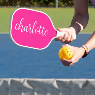 Raquette De Pickleball Script de calligraphie de fille rose et blanc chau