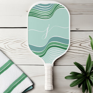 Raquette De Pickleball Script élégant Monogramme Abstrait Retro Green Wav