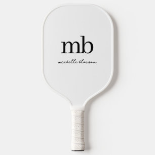 Raquette De Pickleball Script moderne noir blanc tendance Monogramme init