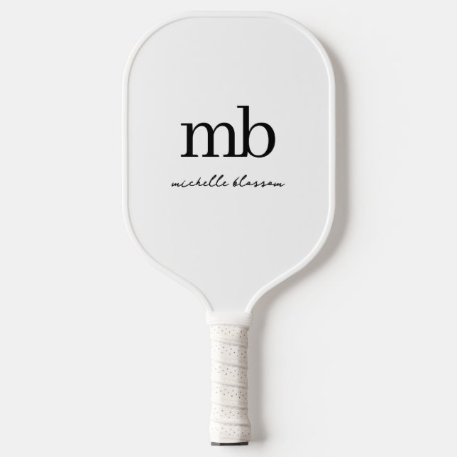 Raquette De Pickleball Script moderne noir blanc tendance Monogramme init (Recto)