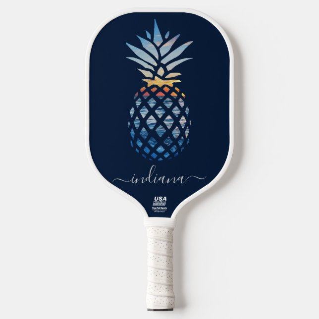 Raquette De Pickleball Script Monogramme Ananas Plage Côtière (Recto)