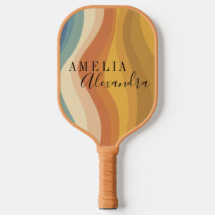 Raquette De Pickleball Script rétro Boho personnalisé Lignes ondulées Abs