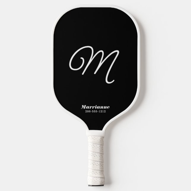 Raquette De Pickleball Script simple noir et blanc initial (Recto)