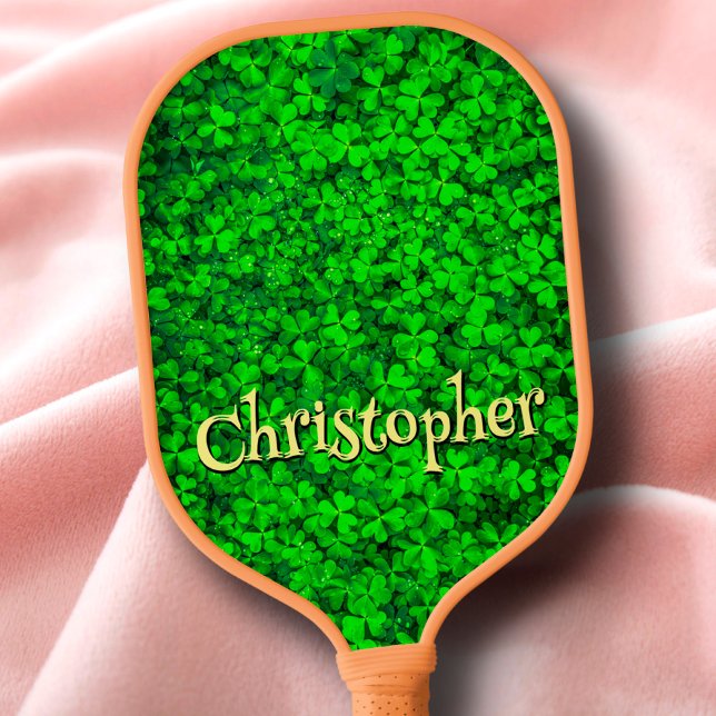 Raquette De Pickleball Shamrock Clover Leaf Irlande St Patrick's Green (Créateur téléchargé)