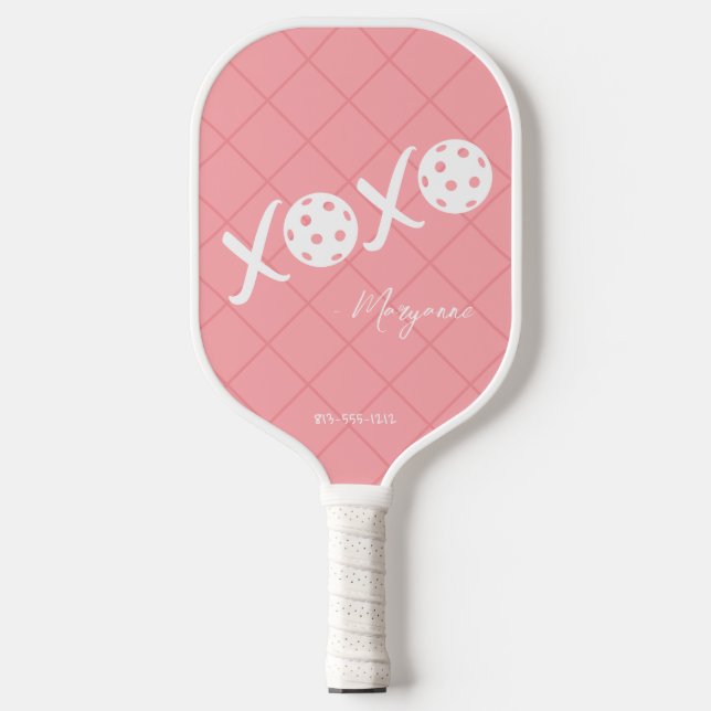 Raquette De Pickleball Signature personnalisée XOXO rose et blanc (Recto)
