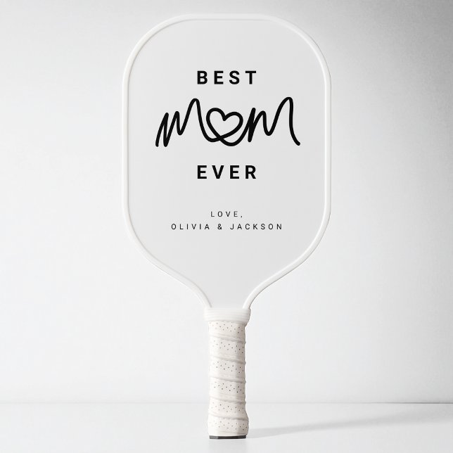 Raquette De Pickleball Simple Écriture Noire Cœur Moderne Meilleure Maman (Simple Black Script Heart Modern Best Mom Ever Pickleball Paddle)