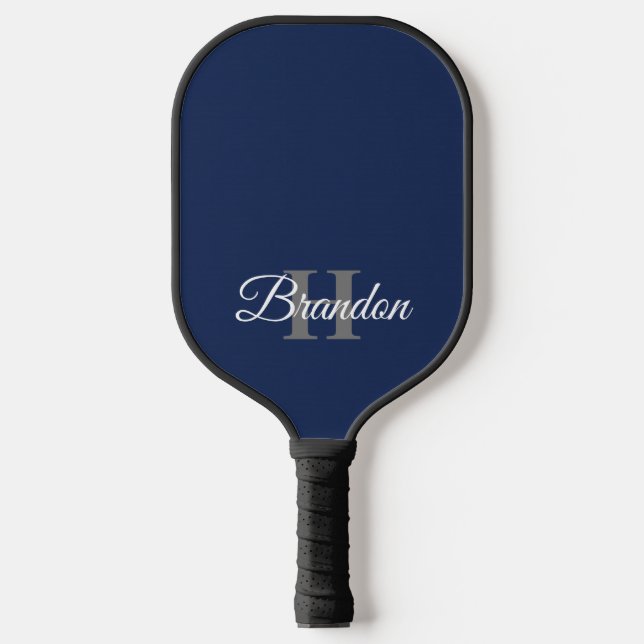 Raquette De Pickleball Simple Elegant Marine Blue Monogramme Personnalisé (Recto)