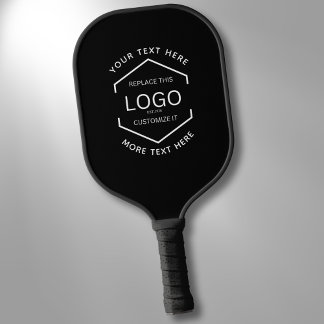 Raquette De Pickleball Simple Logo Texte Professionnel Promotionnel Noir