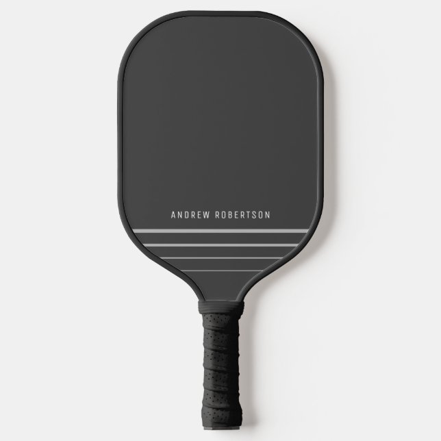 Raquette De Pickleball Simple minimaliste Nom personnalisé Gris Bande (Recto)