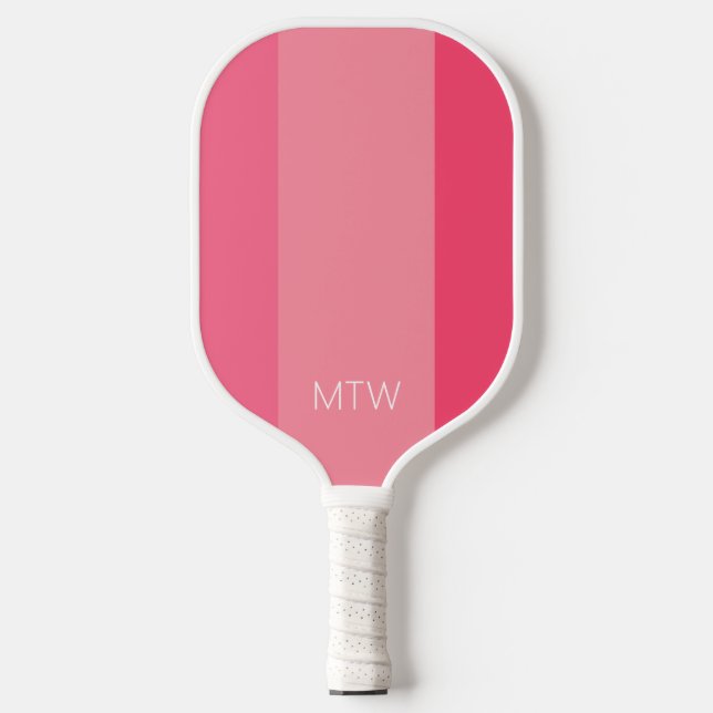 Raquette De Pickleball Simple rayures roses Monogrammes blancs (Recto)