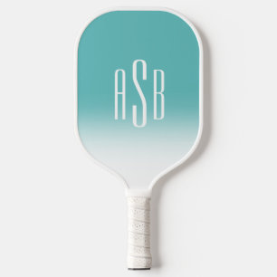 Raquette De Pickleball Simple trois lettres Turquoise blanc Ombre Monogra