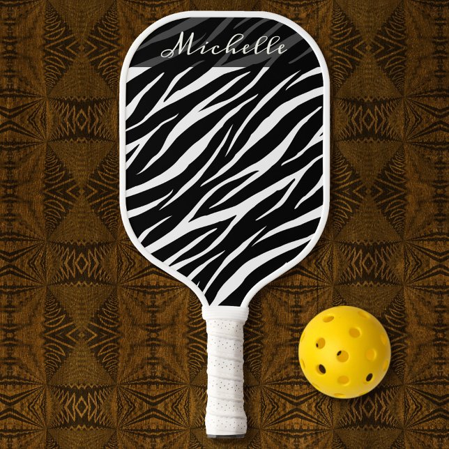 Raquette De Pickleball Simple Zebra Print Black White Cute Modern Motif (Créateur téléchargé)