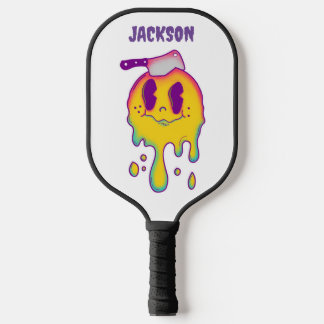 Raquette De Pickleball smiley psychédélique et crâne nom personnalisé pic
