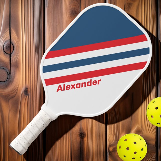 Raquette De Pickleball Sport Postman Nostalgale rayures avec nom (Créateur téléchargé)