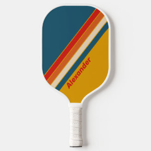 Raquette De Pickleball Sport Rétro Moutarde Rayé avec Nom