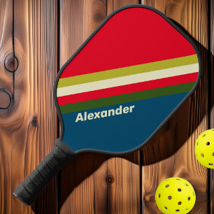 Raquette De Pickleball Sport Rétro Rugby Rayé avec Nom