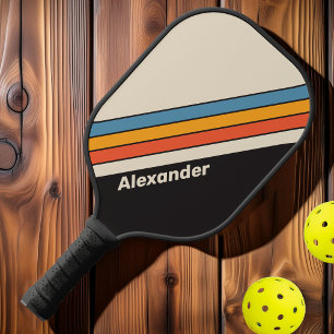 Raquette De Pickleball Sport Rétro Vintage Arc-en-ciel Foncé Rayé avec No