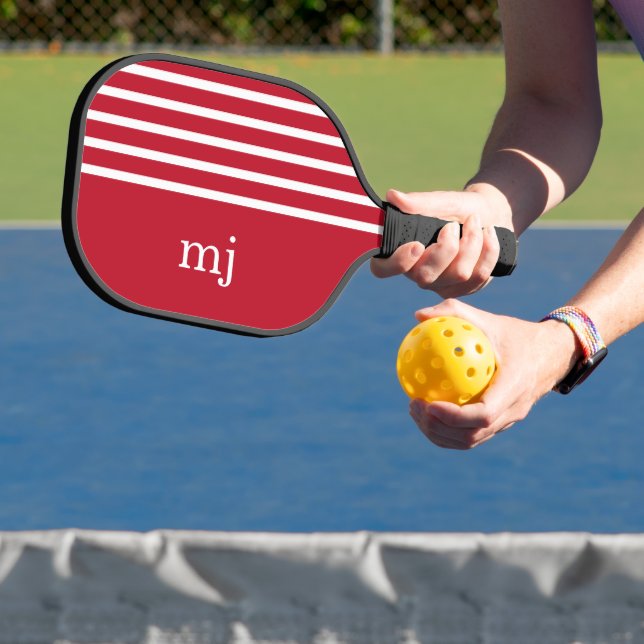 Raquette De Pickleball Sporty Red et White Stripes avec Monogramme (Insitu)