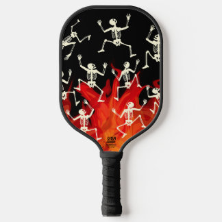 Raquette De Pickleball Squelettes dansants sur des flammes de feu pour Ha
