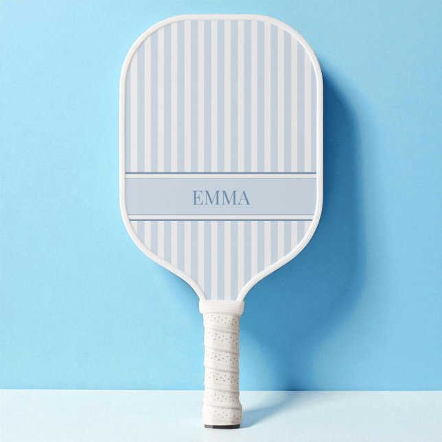 Raquette De Pickleball Striped Blue Modern Retro Simple Personalized Name (Striped Blue Modern Retro Simple Personalized Name Pickleball Paddle)
