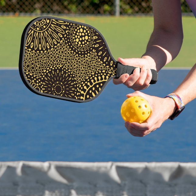 Raquette De Pickleball Stylish Black Gold Ethnic Floral Pickleball Paddle (Insitu)