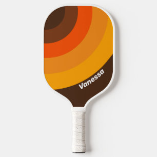 Raquette De Pickleball Sucre Brun Rétro Cercle Rayure avec Nom