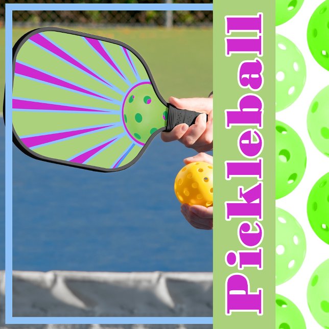 Raquette De Pickleball Sunburst vert et violet coloré (Green and Purple Colorful Sunshine Sunburst Pickleball Paddle)