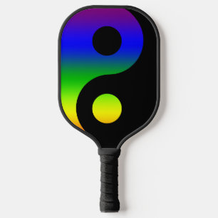 Raquette De Pickleball Symbole Yin Yang Noir à Dégradé de Arc-en-ciel