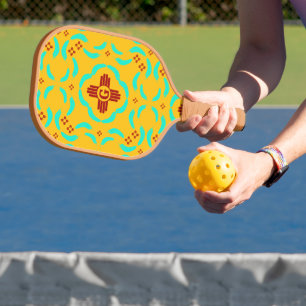 Raquette De Pickleball Symboles Red Zia Nouveau-Mexique Plumes turquoise